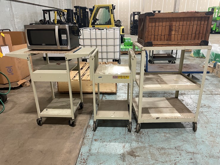 #7254-•-(3)-metal-rolling-carts,-wood-crate-and-microwave-image-2
