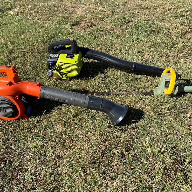 #96 • #210 • Poulan Gas Powered Leaf Blower, Rockwell Corded Hedge Trimmer; Husgvarma Gas Powered Leaf Blower