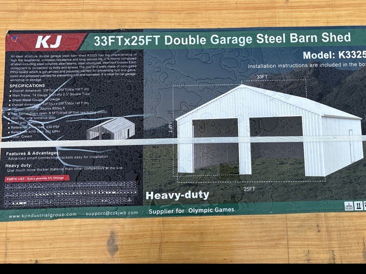 #6853-•-33ft-x-25ft-double-garage-steel-barn-shed-(new)-image-2