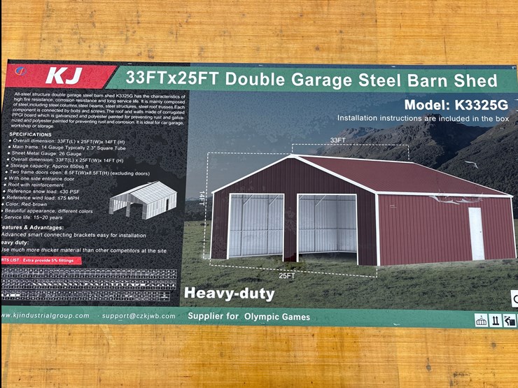 #6860-•-33ft-x-25ft-double-garage-steel-barn-shed-(new)-image-2